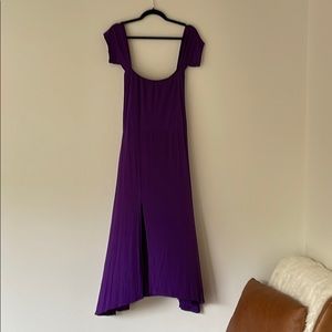 Purple off the shoulder midi dress
